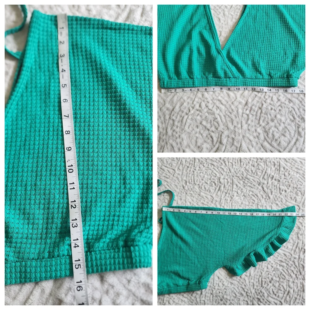 VENUS Women's Swimsuit Waffle Knit Cover-Up Pants And Top Set Sz XL Green